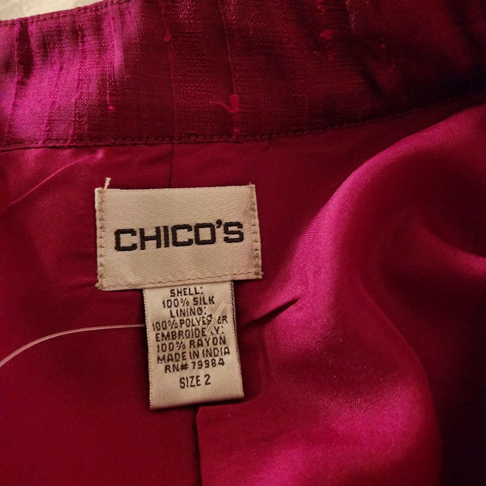 Chico's size 2 or Large pink silk jacket with embroidery - Picture 7 of 7